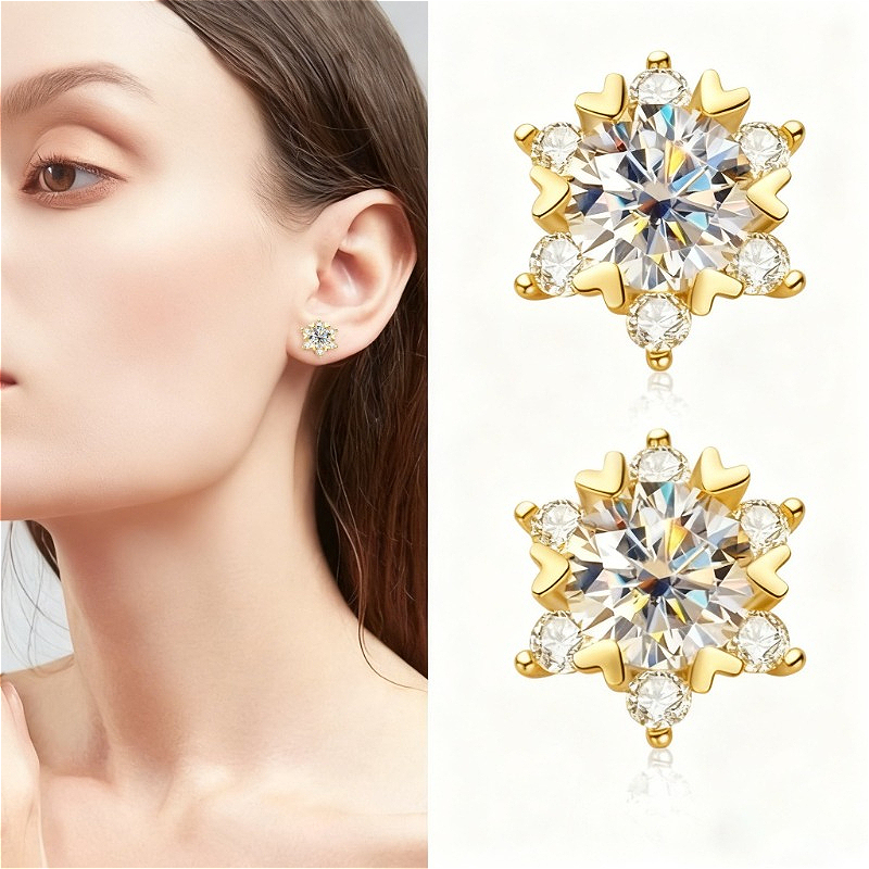 Men's 925 Silver Moissanite Snowflake Stud Earrings